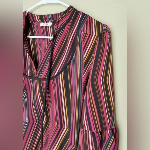 Maurices Geometric Stripe Tunic Top Tie Neck Long Sleeve Oversized - Picture 3 of 12